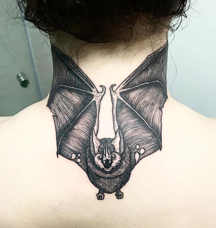 Bat Neck Tattoo