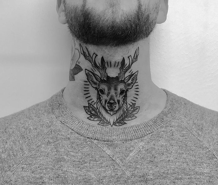 Deer Tattoo On The Neck