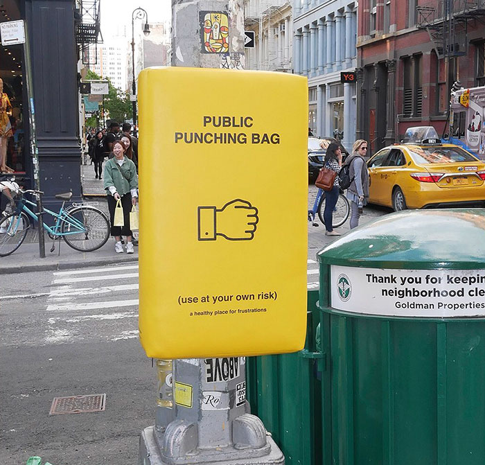 People In New York Can Now Let Their Anger Out By Punching These Bags That Were Set Up Around The City
