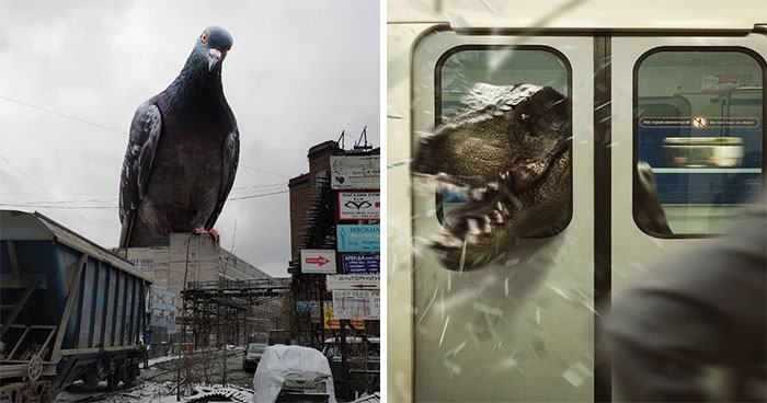 41 Stunning Photo Manipulations Of Fantastic Creatures Taking Over St. Petersburg By Russian Artist
