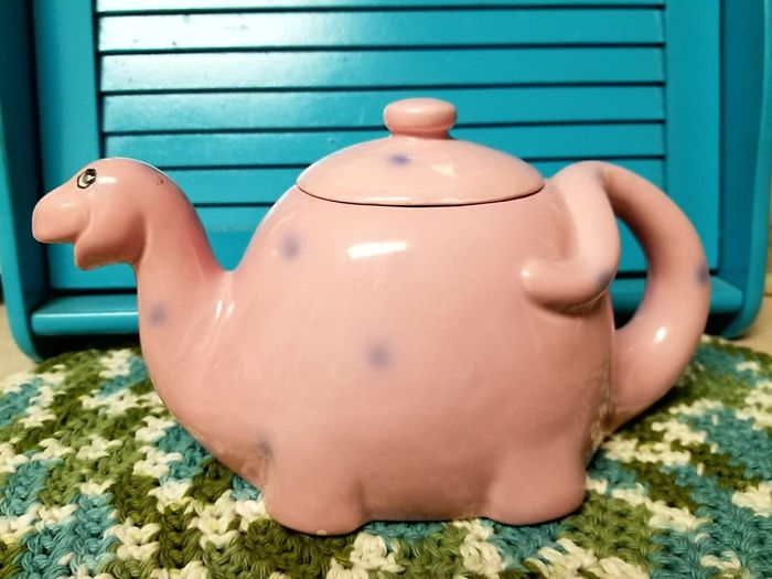 Pink Dinosaur Tea Pot. Goodwill Fort Worth Tx. It Came Home With Me