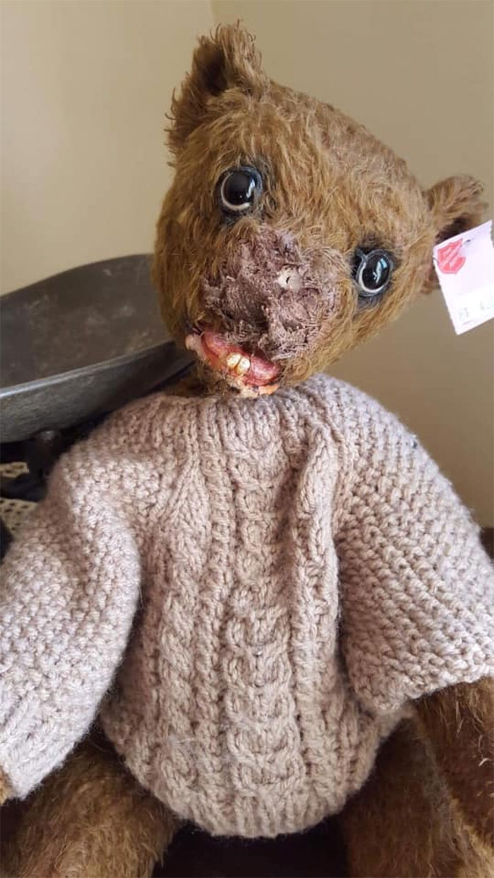My Mum Found This Bear In A Local Op Shop, Left It There Went Home And Told Her Husband Who Said ‘You Gotta Go Back And Get It To Scare The Grandkids’ So He Now Needs A Name