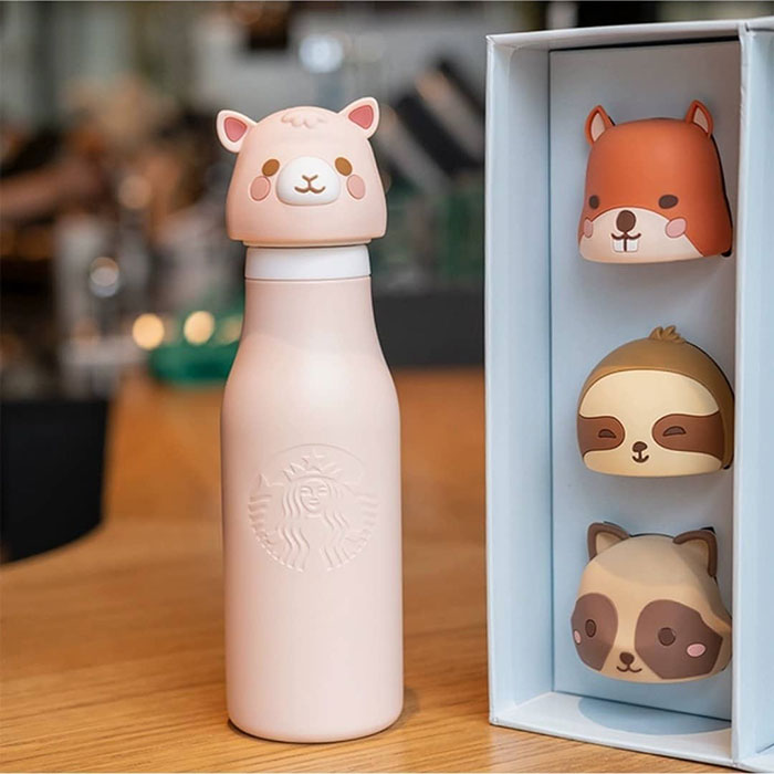 Flask Bottle w/ Zebra-costumed Bearista Carry Pouch New 2020 Starbucks China