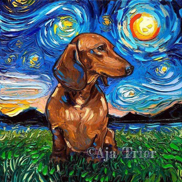 Starry Night Golden Retriever Art by Aja dog lover choose size and type of paper van Gogh 