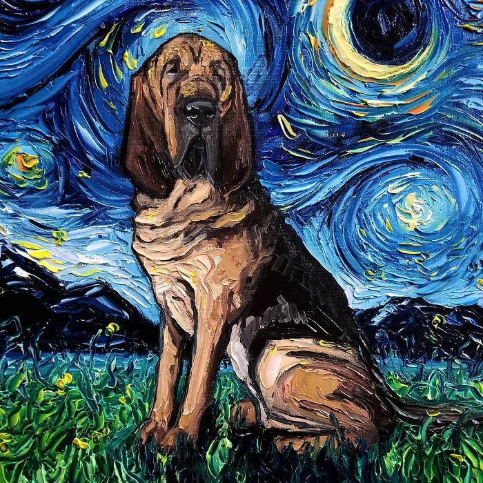 agrandeartedeserfeliz.com - Artista homenageia Van Gogh e reproduz ‘A Noite Estrelada’ com cachorros