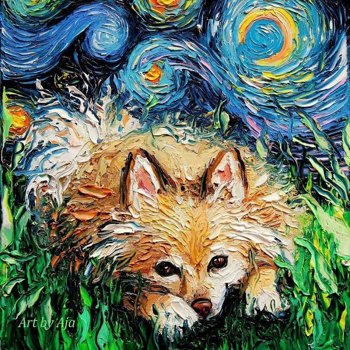 agrandeartedeserfeliz.com - Artista homenageia Van Gogh e reproduz ‘A Noite Estrelada’ com cachorros