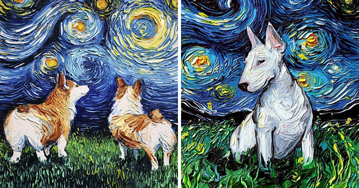Artist Whose Painting Got Mistaken For A Van Gogh Creates Adorable “Starry Night” Dog Series (30 Pics)