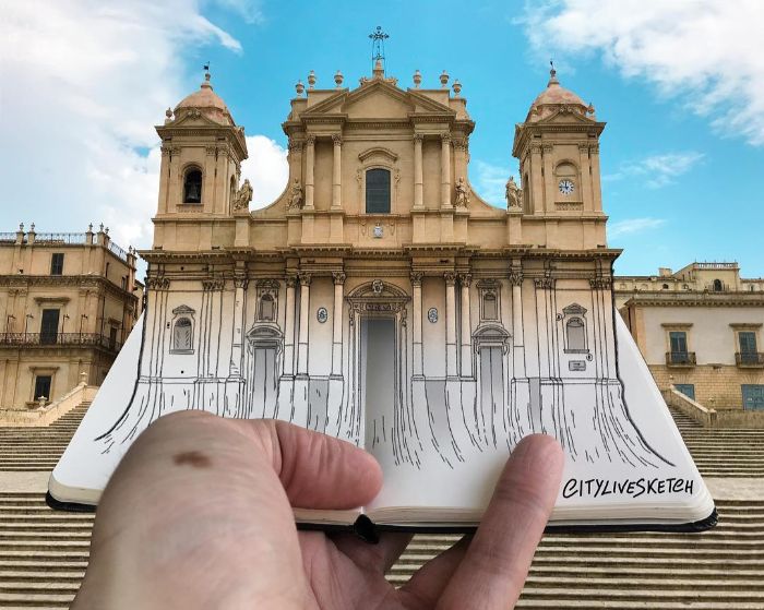 Drawings-Cartoons-Merged-With-Reality-Citylivesketch-Pietro-Cataudella