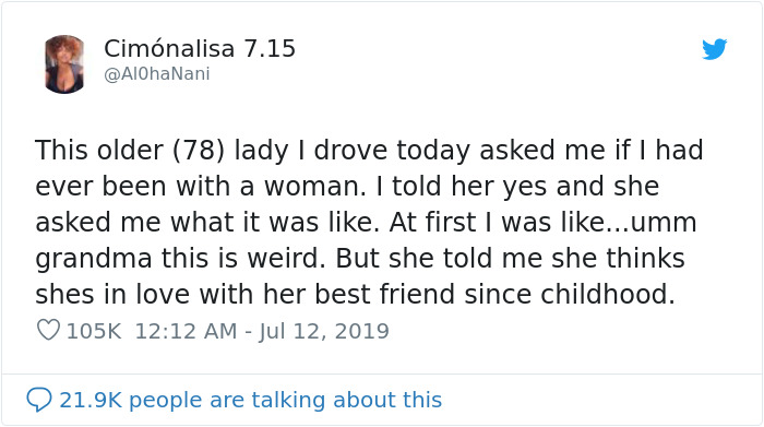 This 78-Year-Old Grandma's Confession To Her Driver Went Viral On Twitter And Got Over 106,000 Likes