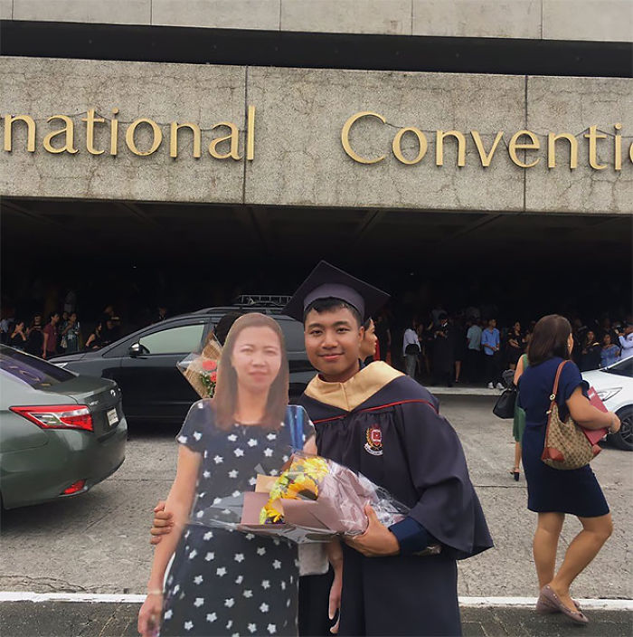 Filipino Student Takes A Cardboard Cutout Of His Late Mother To A Graduation Ceremony