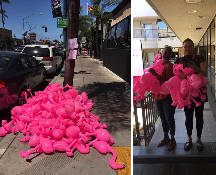 Just A Random Pile Of Blow Up Pink Flamingos Sitting On A Corner In Hillcrest, San Diego! Of Course I Took As Many As I Could Carry!