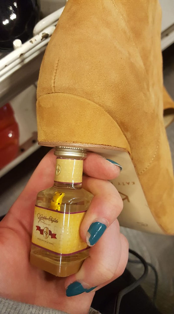 Boots With Tequila Bottle Heels, Complete With A Worm