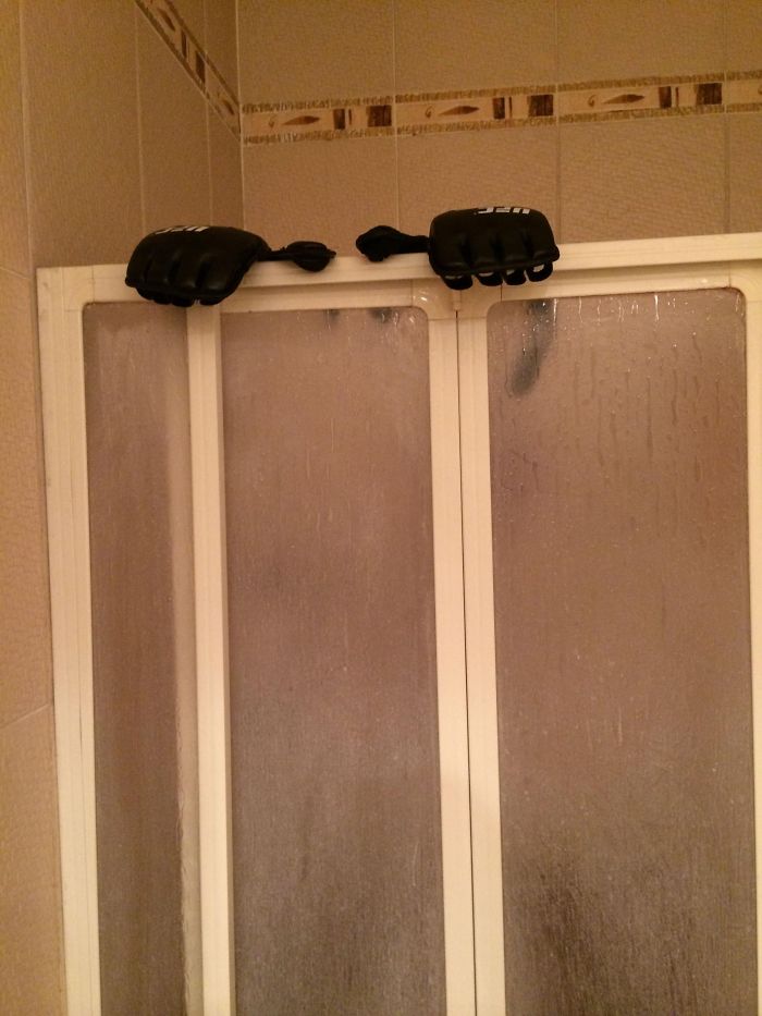 So I Left My Gloves On My Shower To Dry Last Night, Forgot About Them And Walked Into The Bathroom At 1am To Take A Piss. Lets Just Say Sleeping Wasn't Easy...