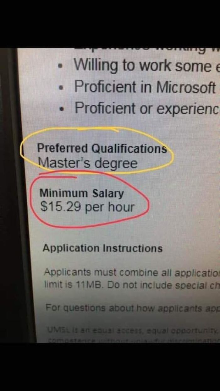 Wants A Masters Degree For A Minimum Wage Job...