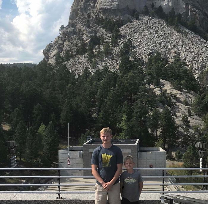 After Our 9 Hour Car Ride, This Is The Picture My Mom Took Of Us At Mt. Rushmore