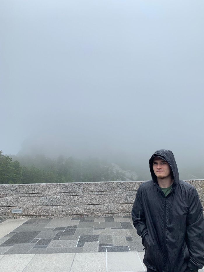 Drove 1 1/2 Hours Out Of Our Way To See Mount Rushmore. It Was Foggy When We Got There