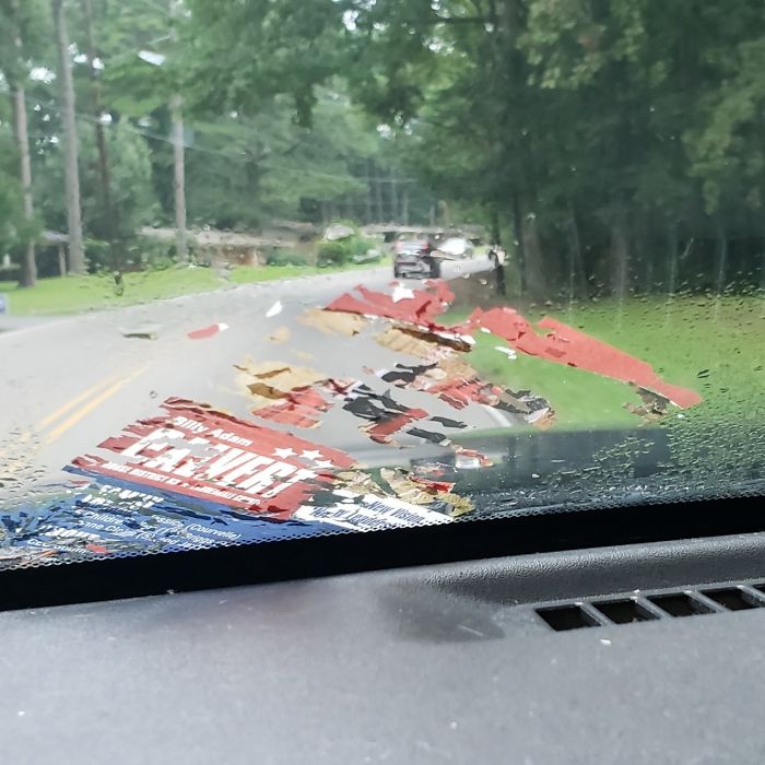 Campaign Flyer Planted On My Windshield Just Before A Heavy Rainfall