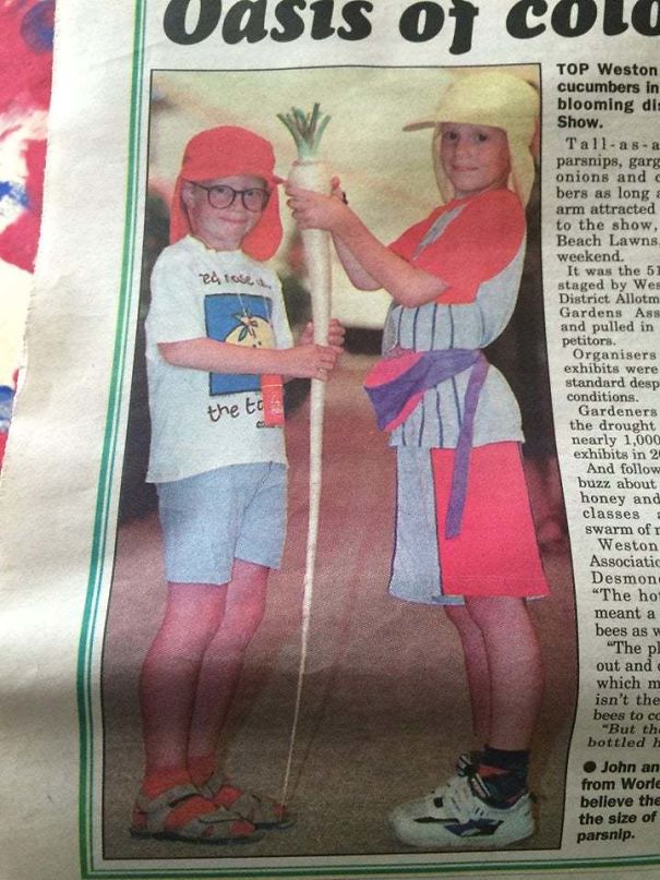 Me (Right), My Brother, Some Incredible Fashion Choices And A Massive Parsnip Made The Local Paper Back In The Mid 90s