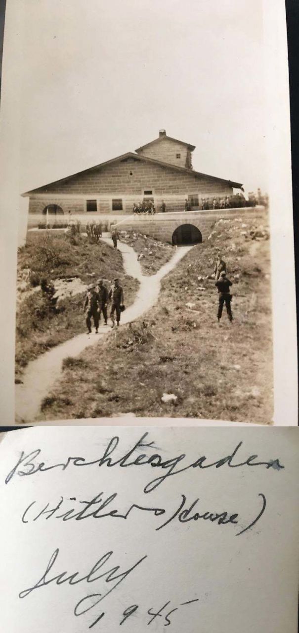 Wife's Great-Uncle Passed Away. His Only Possessions Were An Old Radio And A Little Book Of Pics From The War. Found This One In There. Hitler's House, July 1945