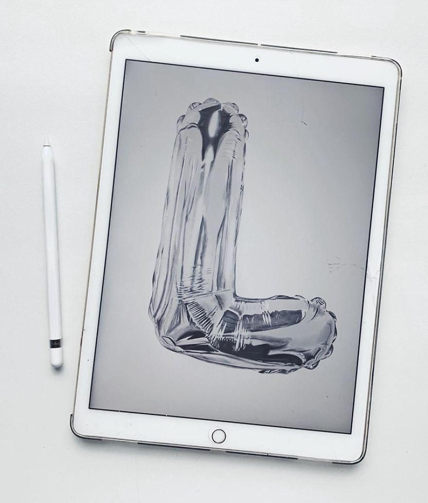 Digital Painting Of A Foil Balloon Letter "L"