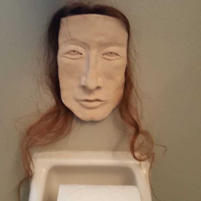I Found This At A Florida Flea Market And Added The Hair. Now, My Grandchildren Are Afraid To Go Into My Bathroom Alone