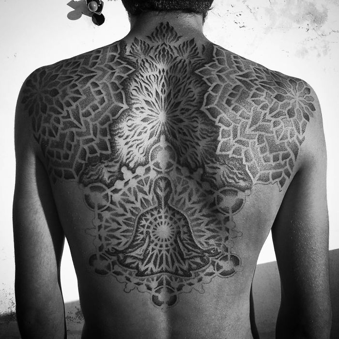 Dot Work Full Back Tattoo