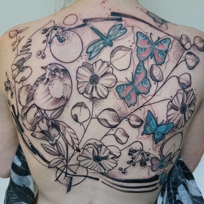 Backtattoo From Yesterday. Butterflies Are Not My Work - I Retouched The Outlines, We Both Are So So Happy