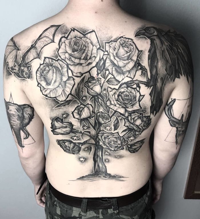 Full Black And White Rose Tattoo