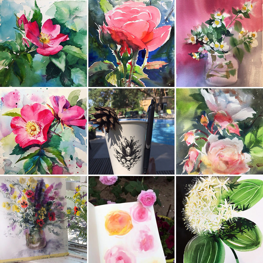 I Draw Watercolor Flowers Every Day For The Last 3 Years