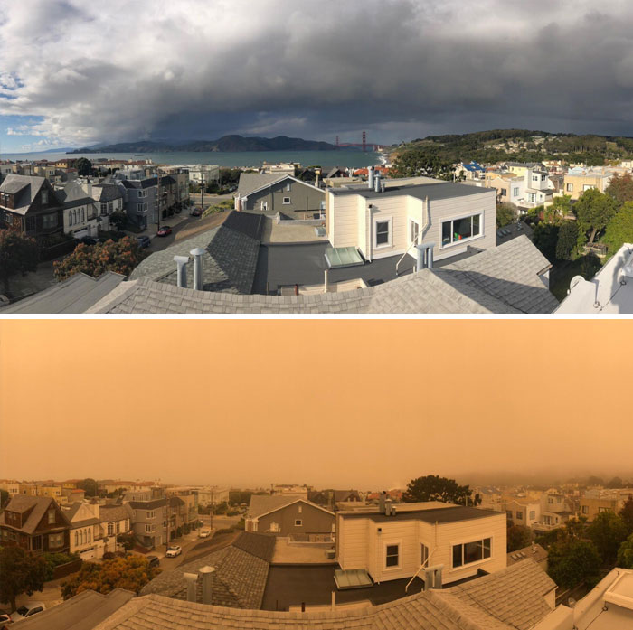 View From My House Of California Normal vs. California With Fires