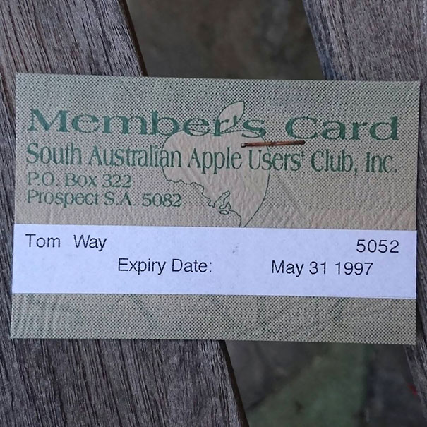 South Australian Apple Users' Club Member Card Found In A Book