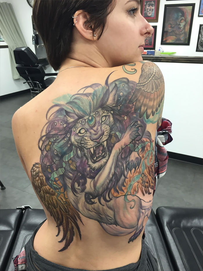 Cosmic Lion Back Piece By Callie (Formerly Of High Resolution Tattoo In Baton Rouge, La)