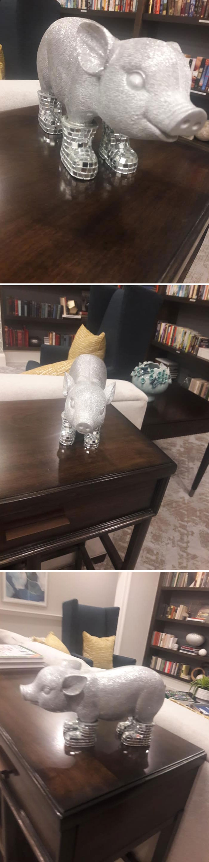 I Present To You.... Disco Pig! Found This Little Guy Hanging Out In The Library At My Grandmother's Retirement Home. Provided By One Of The Residence
