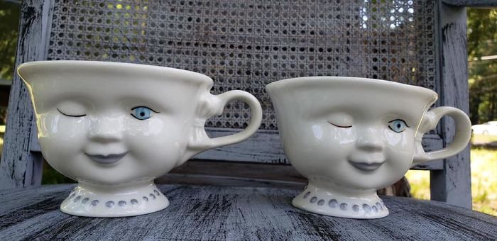 Kinda Creepy, Kinda Cute, Winking Coffee Cups On A Yard Sale Website