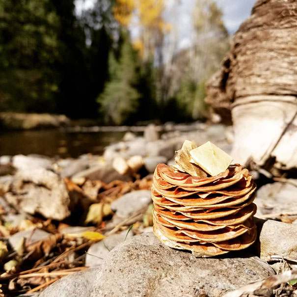 I Thought This Pine Cone Looked Like A Stack Of Pancakes, So I Made Some Butter Out Of Some Fallen Leaves