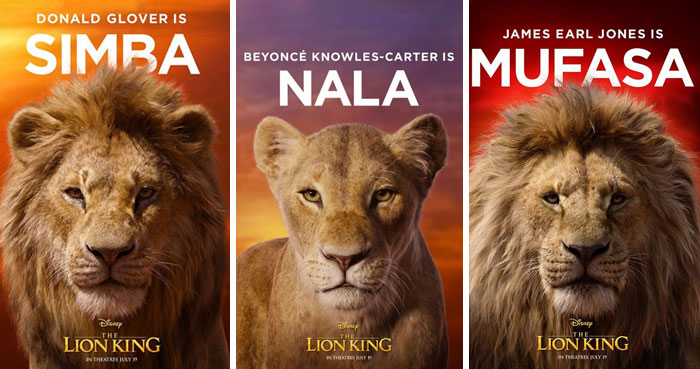 Los posters del nuevo Rey León muestran a los actores frente a sus personajes, y queda genial