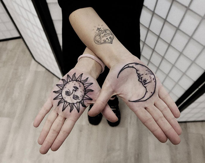 Moon And Sun Palm Tattoos