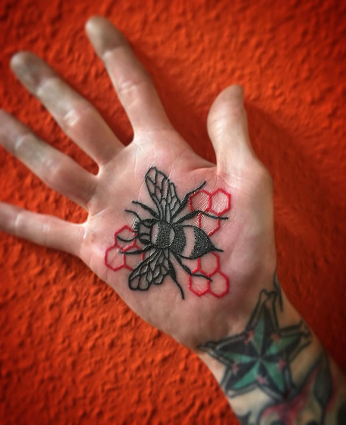 Honeycomb And Bee Tattoo