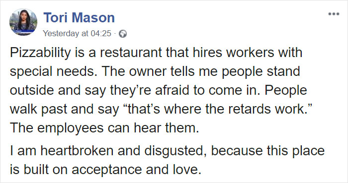 People Make Fun Of Special Needs Workers At Pizzability, Heartbroken Woman Asks People For Help