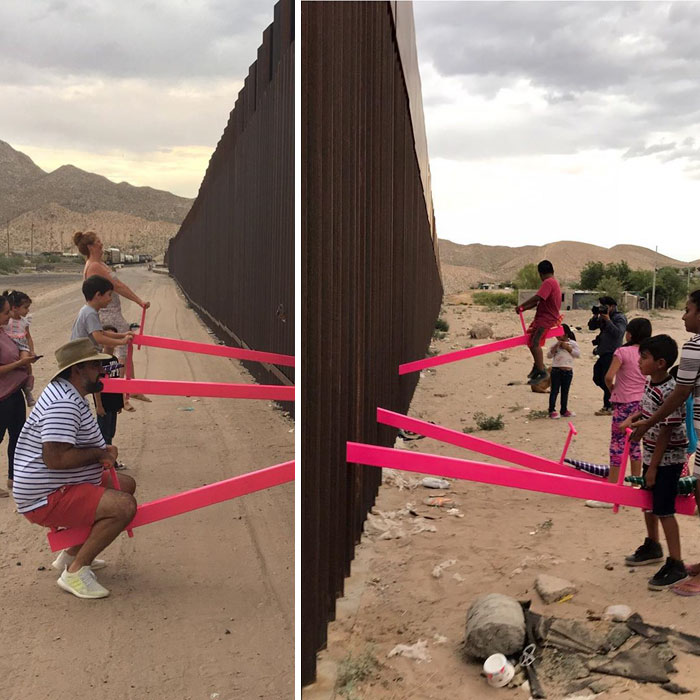 Children From The US And Mexico Play Together On These Seesaws Built On The Border Wall In Defiance Of Trump
