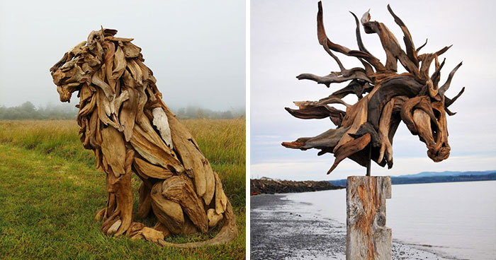 30 Amazing Wood Sculptures Made From The Pieces Found On Beaches