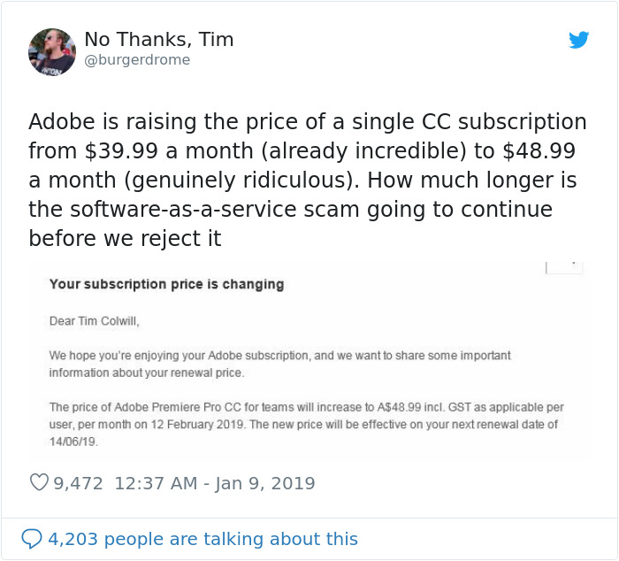 Person Tired Of Adobe Increasing The Prices Of Their Programs Posts List Of Free Alternatives