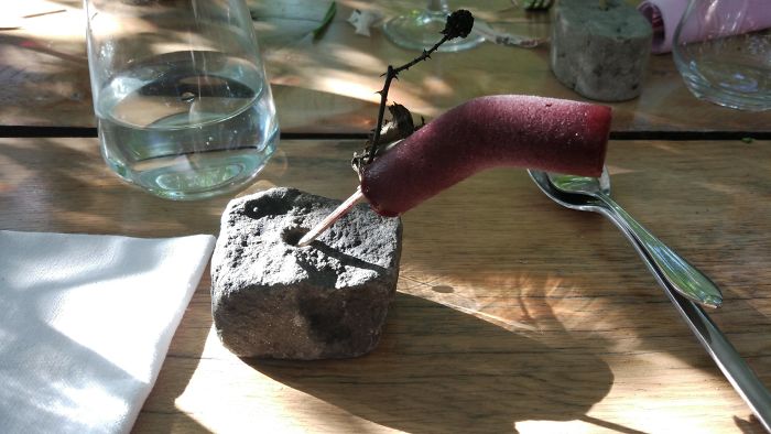 Raspberry Ice Cream On A Twig, In A Hole Drilled Into A Rock