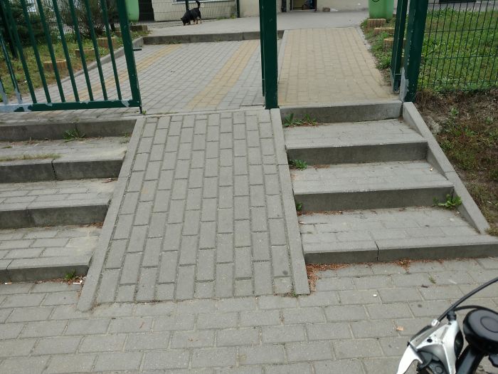 If You Choose To Go On The Left, On The Ramp, Because You Have A Bike Or Stroller, Then You Will Encounter A Step Later. But If You Choose Stairs Then You Will Encounter A Ramp After The Stairs 
