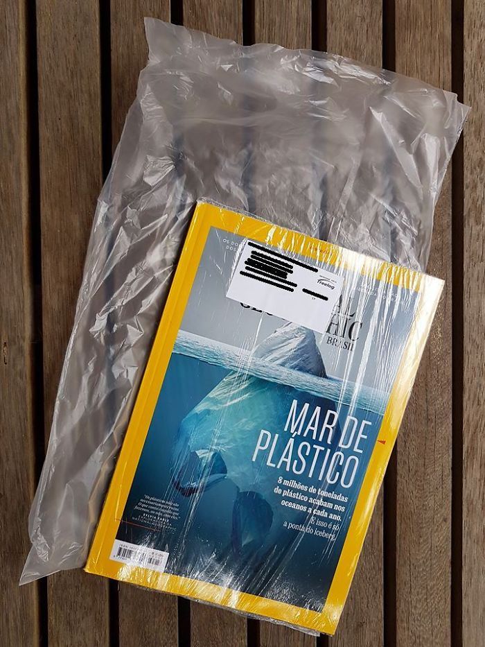 National Geographic Magazine Has Arrived. With An Alert About Excessive Use Of Plastic. It Comes In A Plastic Shrink. And Inside A Plastic Bag To Reinforce The Protection