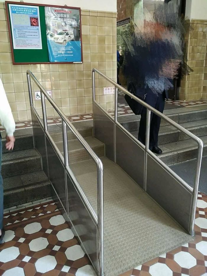 At Least Wheelchairs Can Reach The First Stair