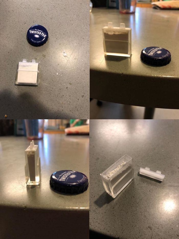 We Had A Party The Other Night And Found This On The Kitchen Counter In The Morning. It Has White Powder In It And The Cap Just Comes Off, It’s Not Secured In Any Way. Bottle Cap For Size Reference. What Is This Thing?