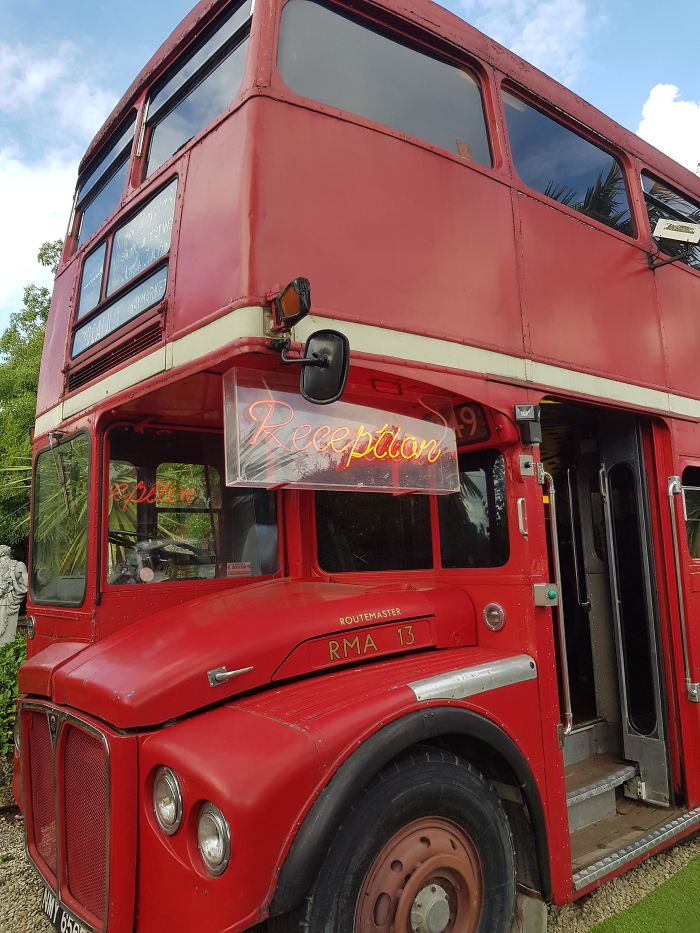 This Hotel Reception Is On A Converted Double Decker Bus