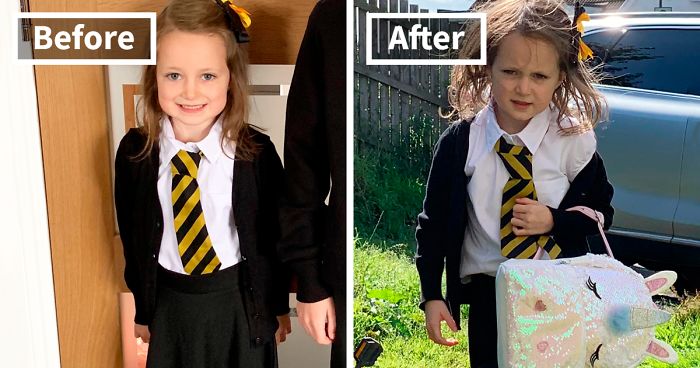 27 Kids Before &amp; After Their First Day Of School | Bored Panda