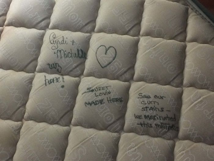 Signed Mattress At A Motel, Which We Promptly Left After Finding This. Nope
